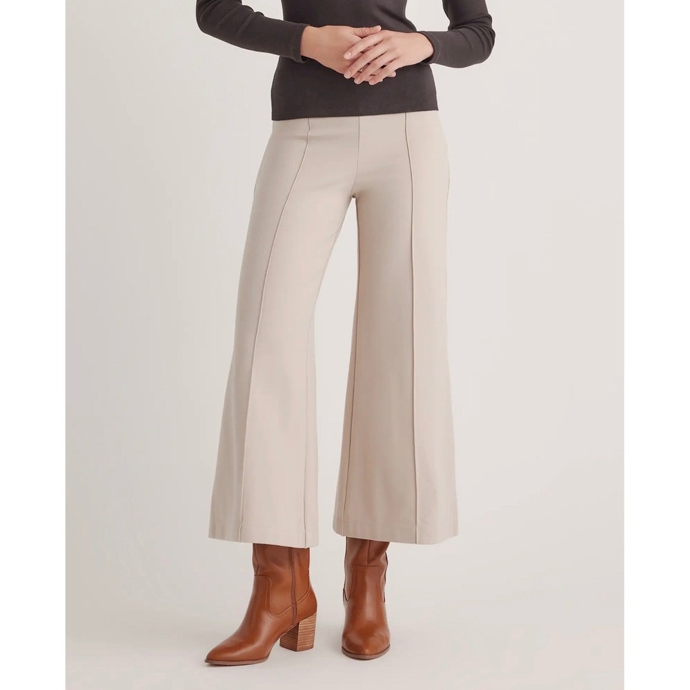 Quince Ultra-Stretch Ponte Super Wide Leg Pants Ecru M Short NWT